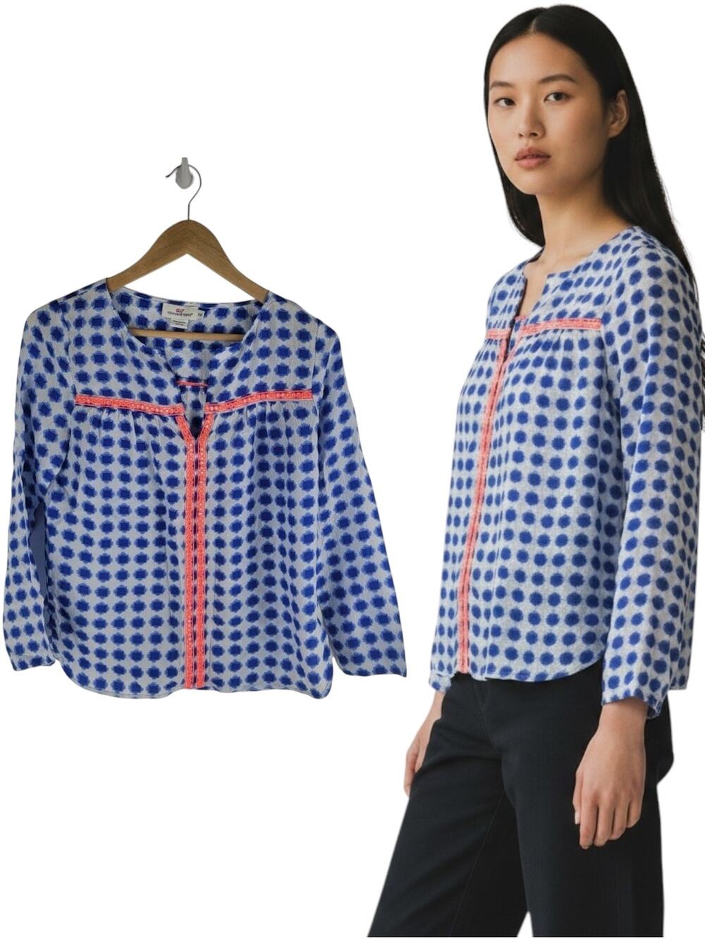Vineyard Vines Silk Blouse V Neck Long Sleeve Size XXS